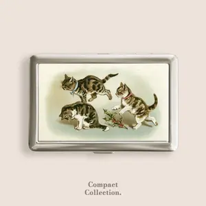 Cats Kittens Play Christmas Holly 1880s Woolson Cigarrette Case Zigarettenetui Wallet Vintage Metal 100s Box Blunt Holder Gift