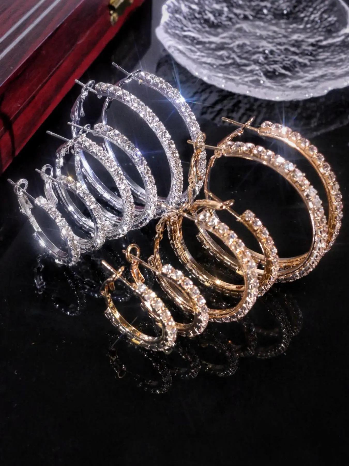 Rhinestone Decorated Hoop Earring Sets, New Style Fashionable Earrings for Women & Girls, Trendy All-match & Exquisite Stackable Cubic Zirconia Jewelry, Sparkling Ear Jewelry for Birthday Gift, Lightweight Chunky Hoops Earring Stack, Stylish Jewelry