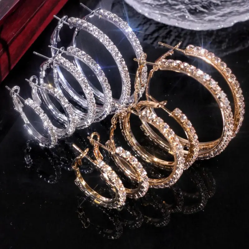 Rhinestone Decorated Hoop Earring Sets, New Style Fashionable Earrings for Women & Girls, Trendy All-match & Exquisite Stackable Cubic Zirconia Jewelry, Sparkling Ear Jewelry for Birthday Gift, Lightweight Chunky Hoops Earring Stack, Stylish Jewelry
