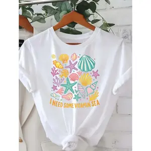 Vitamin Sea Seashell Starfish Graphic Tee Unisex Cute Summer Beach Vacation Shirt Soft Crewneck Short Sleeve Casual Streetwear Top