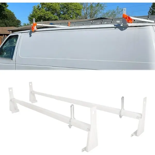 41"-77" Universal Ladder Roof Racks Compatible with 2003-2017 Chevy Express GMC Savana 1999-2014 Ford E-Series 700 Lbs Capacity Adjustable 2 Bars for Kayak Canoe Lumber Pipe Cargo