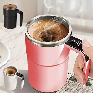 Automatic stirring mug with temperature display, automatic magnetic stirring coffee mug, travel mug, suitable for milk, chocolate, mocha, coffee, milk, chocolate, mocha, and protein powder stirring, couple mug, Stirring Cup