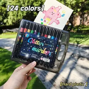 2026 new 12/24/36/48 color flash powder marker pens, neon night glow fluorescent powder pen set of artistic handicraft supplies, water-based ink, medium tip, safe and non-toxic, suitable for painting, coloring books and other creative works