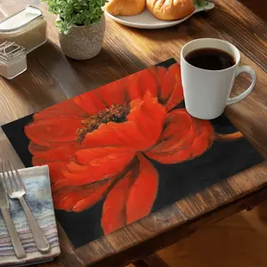 Begin Home Decor CPPM1418CC544B 14 x 18 in. Contemporary Black Polyester Placemat - Red Petal Flower Decor