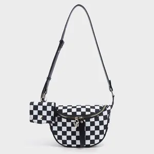 Women's Checked Pattern Fanny Pack, with Headphone Bag,Fashionable Nylon Leather Zipper Large Capacity Bum Bag for Daily Used, Casual Trendy Versatile High-quality Daily Commuting Bag