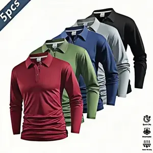Men's Long-Sleeve Polo Shirt Set of 5 Business Casual Style Breathable Skin-Friendly Fabric Slim Fit Delicate Collar Design for Office Daily Commute Business Negotiations Weekend Outings everyday commute polo  bundle christmas tag