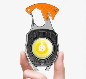 LED Keychain Work Light Keychain Flashlight, 7 Lighting Modes, 1600 Lumens, Portable USB Rechargeable Work Light Emergency Light with Folding Stand, Bottle Opener and Magnetic Base, Camping (Orange) Lamp
