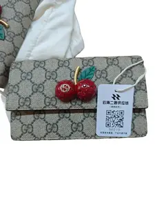 Pre-owned GUCCI Italy Crossbody Bags Dionysus WOC Little Cherry Crossbody Bag Monochrome Red GG Pattern Silver Hardware Versatile Fashion Accessory for Various Occasions