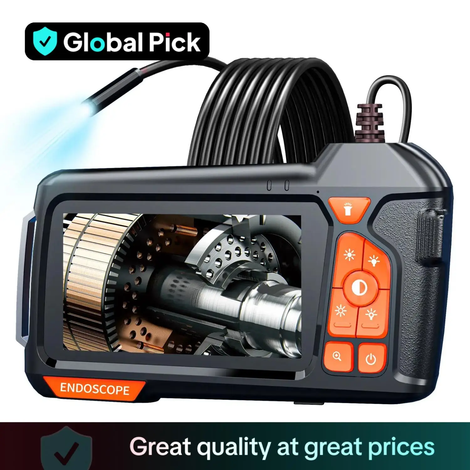 Industrial Endoscope Borescope Camera with Light, 4.3'' Screen HD Digital Snake Camera, Waterproof Sewer Inspection Camera with Cable, Measuring Gauge