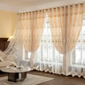 European Style Embroidered Curtains, Floral Beaded Design, Light Blocking, Suitable for Living Room, Bedroom, Balcony, Kitchen, Office