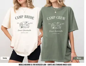 Comfort Colors Camp Bachelorette Custom Shirt – Personalized Camp Crew Shirt – Camp Bride Shirt – Custom Location Hiking Bachelorette Party Tee
