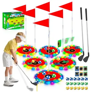VATOS 2-in-1 Light up Golf for Kids- Golf Chipping Game & Bean Bag Toss with 6 LED Targets, 2 Clubs, 18 Balls, Night Golfs Play for Indoor Outdoor Party Yard Golfer Gifts Sports Toys for Kids 5-12