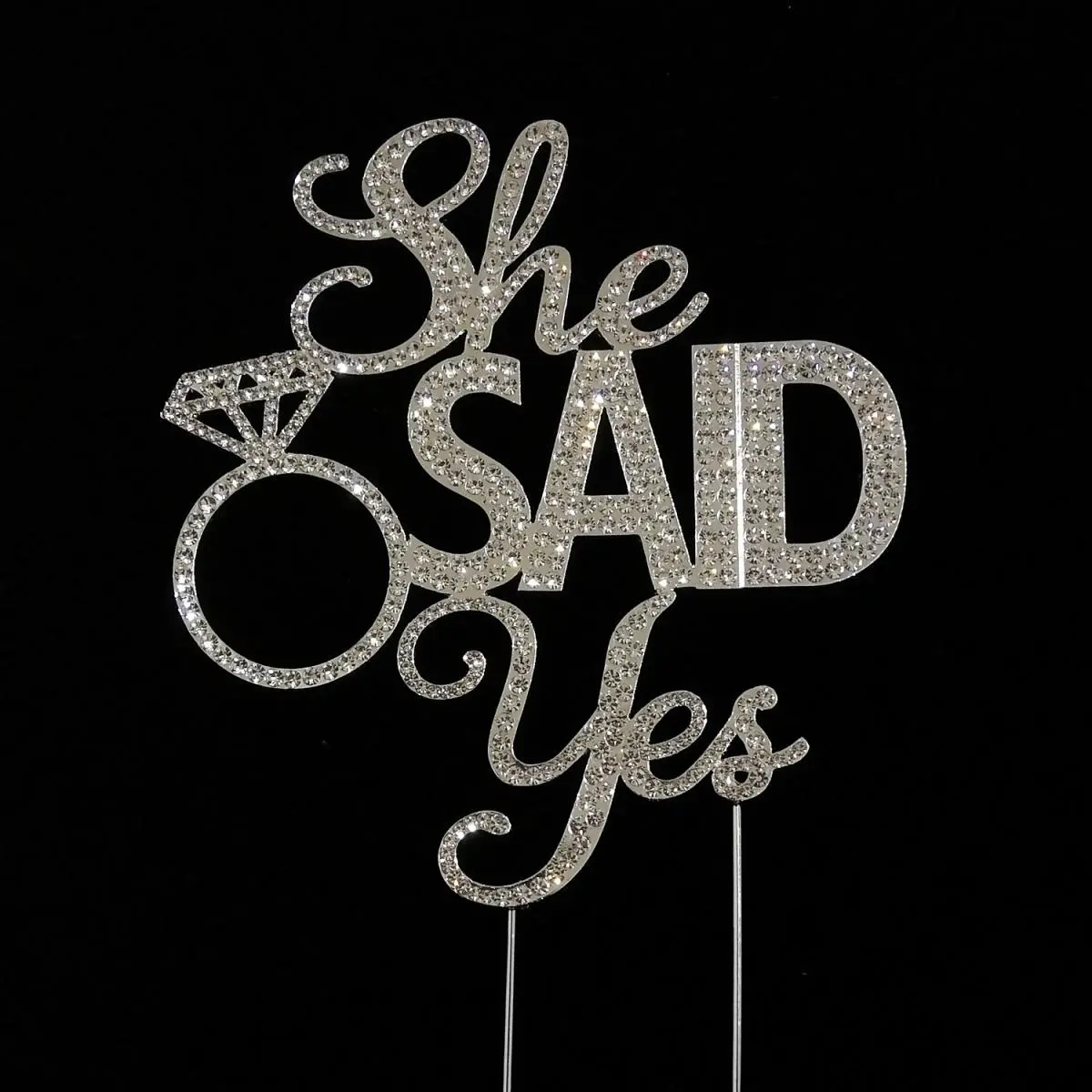 212 MAIN "She Said Yes" Silver Rhinestone Wedding Cake Topper - 5x5 in Sparkling Top, Engagement Cake Decorating Piece, Festive Home Supplies Party Supply