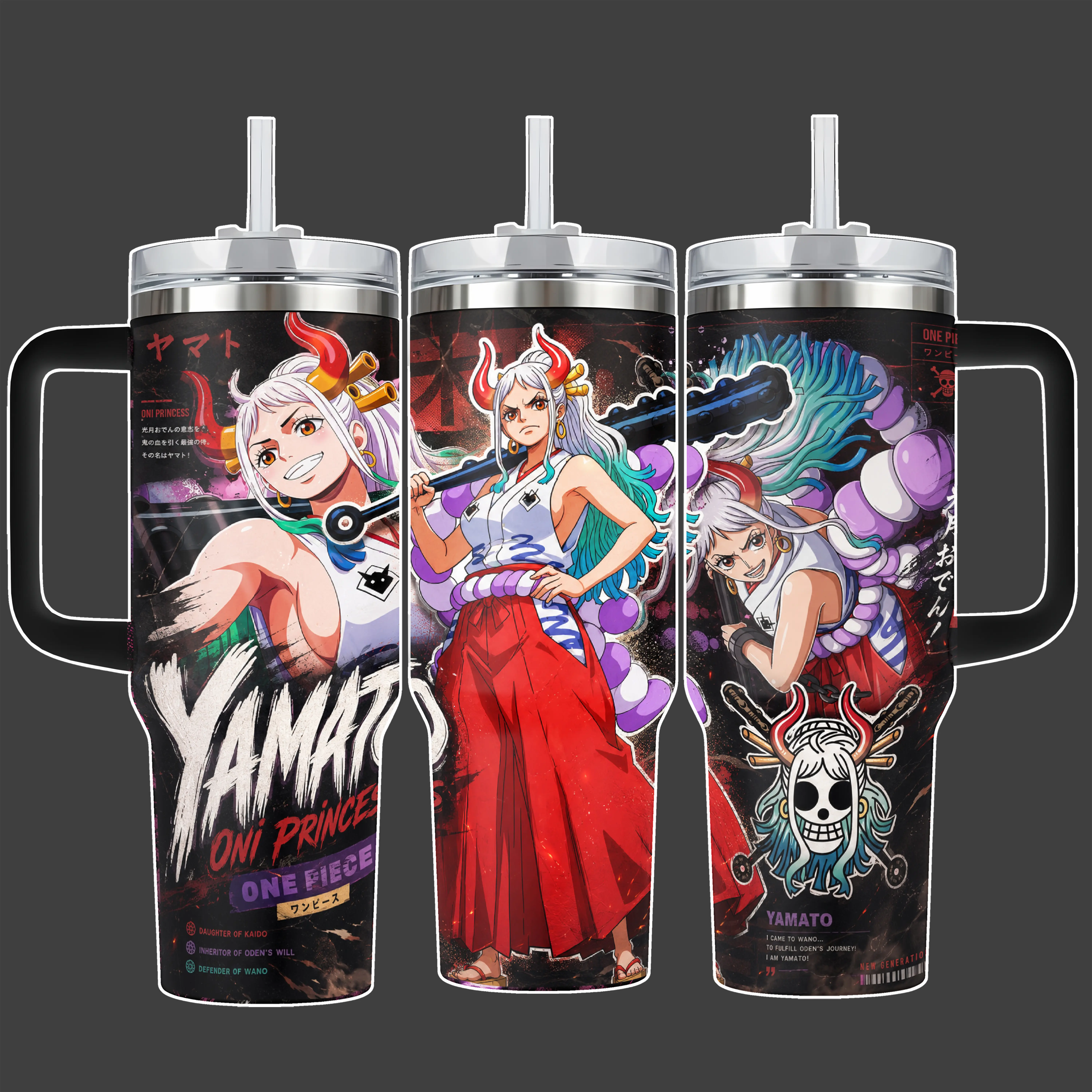 Doflamingo String King Celestial Joker Anime Tumbler Cup, Pink Black Full Wrap Stainless Steel Insulated 20oz/40oz With Straw Lid Included, 40oz Handle Option