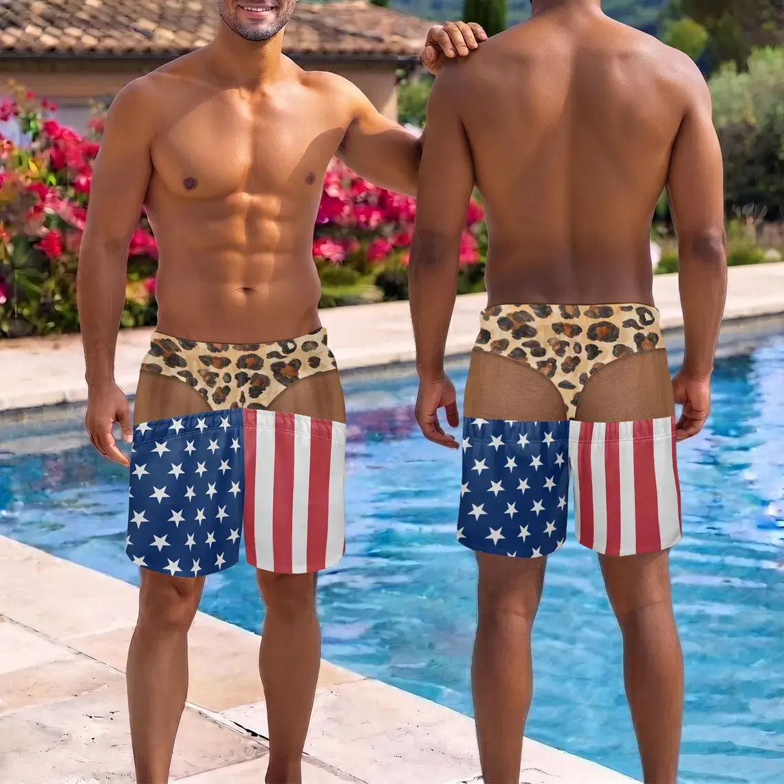 Funny Men's Beach Shorts, Fake Underwear Swim Trunks, Bachelor Party Prank Gift