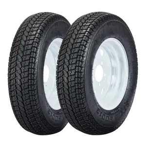 Set of 2 Trailer Tires and Rims ST175/80D13 - 6 Ply Load Range C - 5 Lug on 4.5" White Spoke Wheels - Durable Bias Nylon Construction - Ideal for Light and Medium Duty Trailers