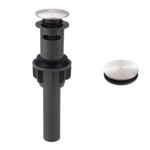 WOWOW Brushed Nickel Bathroom Sink Popup Drain Stopper - Bathroom Accessory with Overflow, Built-in Anti-Clogging Strainer