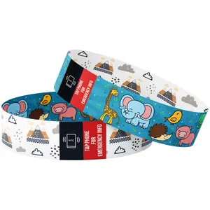 Children Smart ID Wristband providing instant access to emergency contacts, allergies, and medical info with a quick smartphone tap, no apps needed!