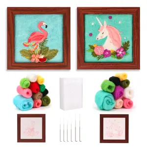 Needle Felting Crafts Kit for Girls - Beginner Wool Felt Painting Set with Unicorn & Flamingo Designs, Ideal Gifts for Kids, Teens, and Adults