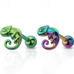 16G Tiny Chameleon Ball Back Labret Piercing Minimalist Ear Cartilage Helix Tragus Conch Triple Stud Flat Back Earring Green Rainbow