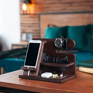 1 Piece Wooden Storage Rack Office Multi-Purpose Organizer Cell Phone Dock Station Nightstand Organizer Multi-Purpose Key, Wallet and Watch Organizer - Fashion Gift Father's Day Mother's Day Gift