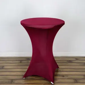 Spandex Round Cocktail Table Cover 30" Burgundy for High Top Tables - Easy to Maintain Stretch Fitted Highboy Tablecloth