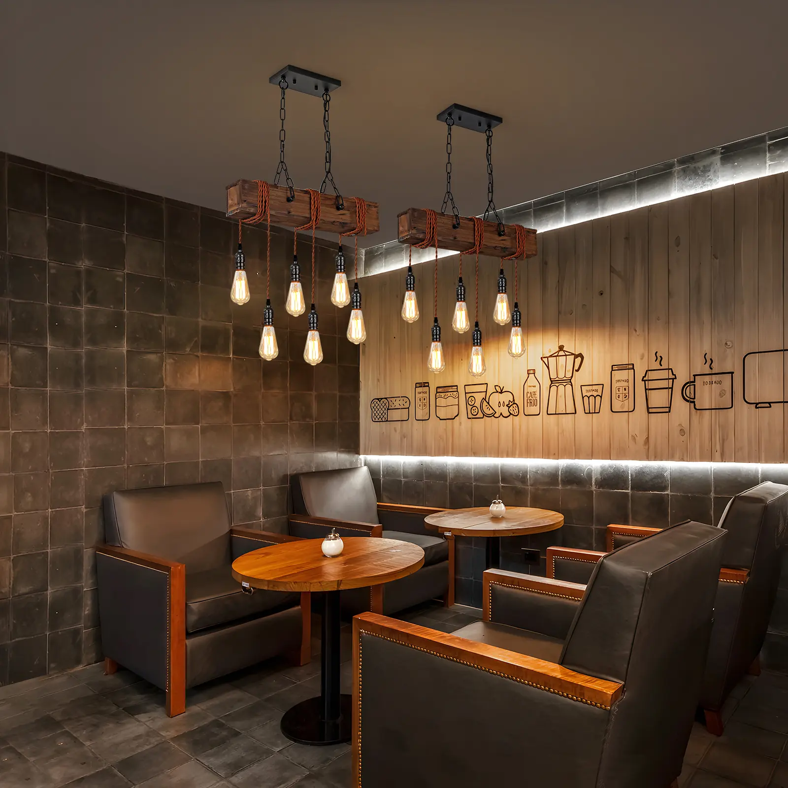 Farmhouse Light Fixtures Chandelier, 4-Light Rustic Flush Mount Ceiling Light, Modern Faux Wood Light Fixture for Dining Room Kitchen Foyer Hallway Entryway Bedroom Closet