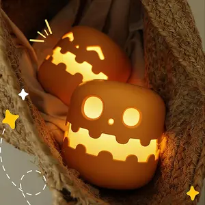 USB Rechargeable Pumpkin Night Light, 1 Count Creative Pumpkin Design Night Light with Timer & Dimmable, Decorative LED Lamp for Bedroom, Halloween Night Light