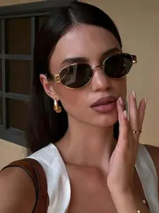 Vintage Oval Frame Sunglasses, Cool Sunglasses, Trendy Casual Sunglasses for Everyday Use, Fashion Accessories for Outdoor Activities