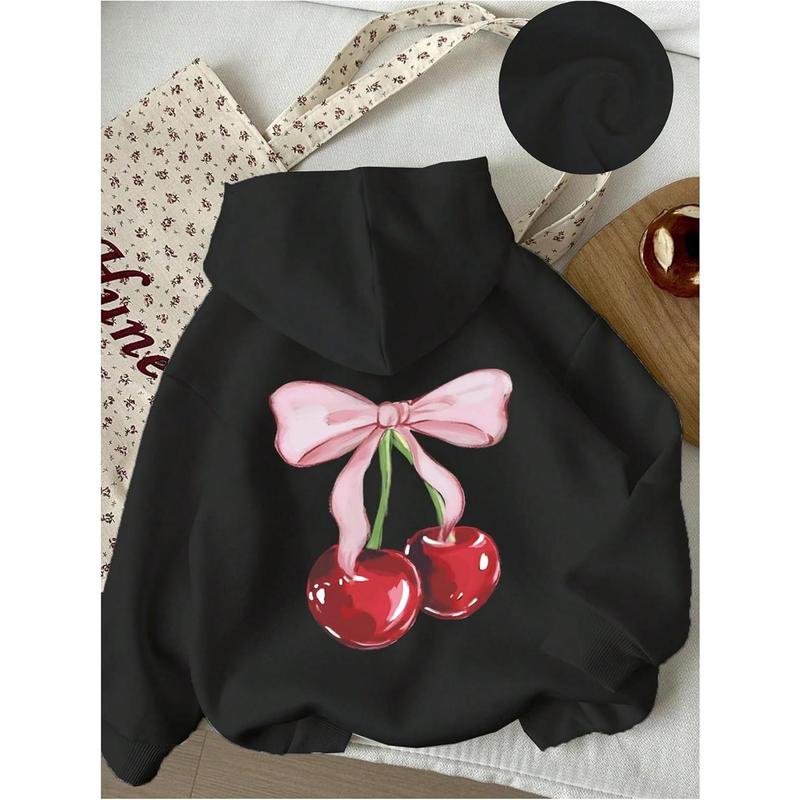 Girl's Cherry Graphic Hoodie Long Sleeve Hooded Sweatshirt Cute Pullovers Tops