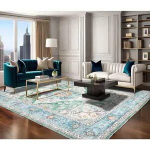 Multi size Green Machine Made Arts & Crafts Mission Style washable Polyester Oriental Area Rug