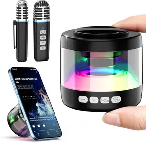 heetipuk K22  Mini Karaoke Machine with Magnetic Phone Stand, Portable Bluetooth Karaoke Speaker with 2 Wireless Lapel Microphones, Strong Suction, Lyrics Display, Karaoke System for Kids Adults, Home Party Gifts