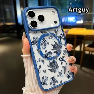 Magnetic Phone case for iPhone 17 16  Pro Max Plus 15 14 13 12 11 Air E Koi fish symphony Pattern Non-Yellowing Shockproof Soft Silicone Transparent Acrylic Cover Supports Wireless Charging