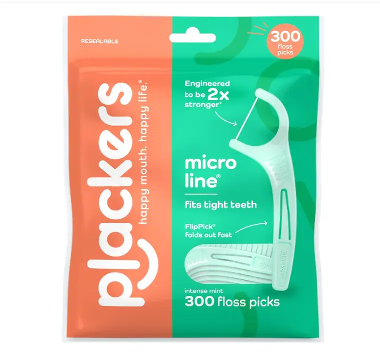 Plackers Micro Line Floss Picks - Intense Mint, Floss Fiber Made Without PTFE, 300 Count