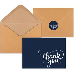 34 count Thank You Cards With Envelopes, Blank Navy  Shower Thank You Cards, Brown Paper Envelopes and Stickers Thank You Notes, Wedding Thank You Cards With Envelopes
