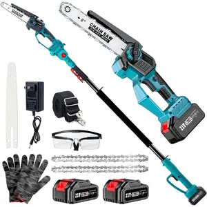 2-in-1 Cordless Pole  & 8'' Mini ,Forest  Approved Electric Handheld Chain  with 2x 21V 4.0Ah Rechargeable Batterie&Charger, Auto Oiling Multi-Angle,Max 16Ft  for Tree Trimming