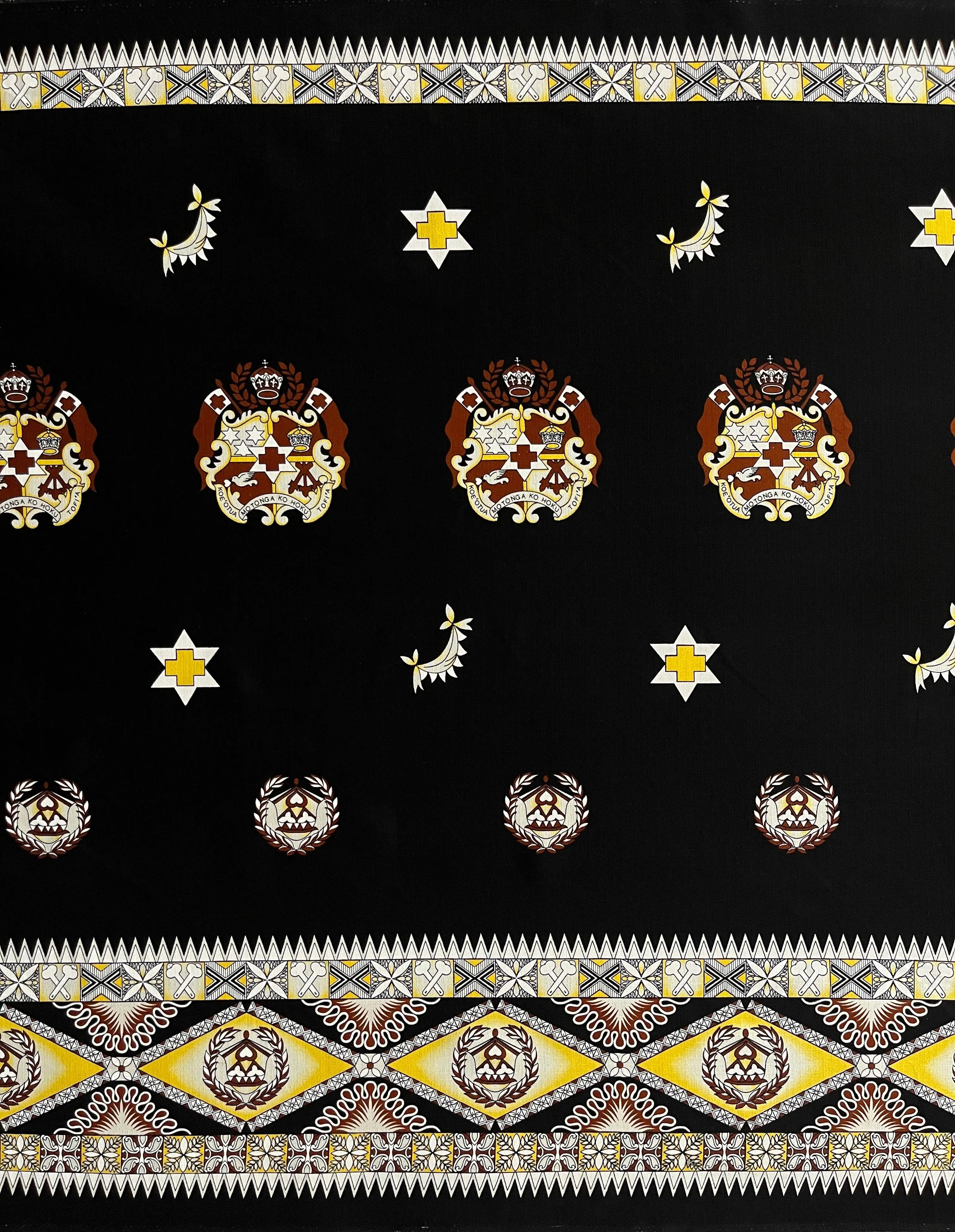 Traditional Tongan Seal Double Border Lightweight Barkcloth Cotton Cultural Fabric - 1yd Island-Inspired Textile for Quilting, Sewing, Soft Furnishings