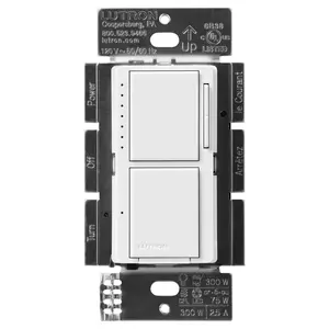 Lutron Maestro LED+ Dual Dimmer and Switch, 75W LED Bulbs, Single Pole, MACL-L3S25-WH, White