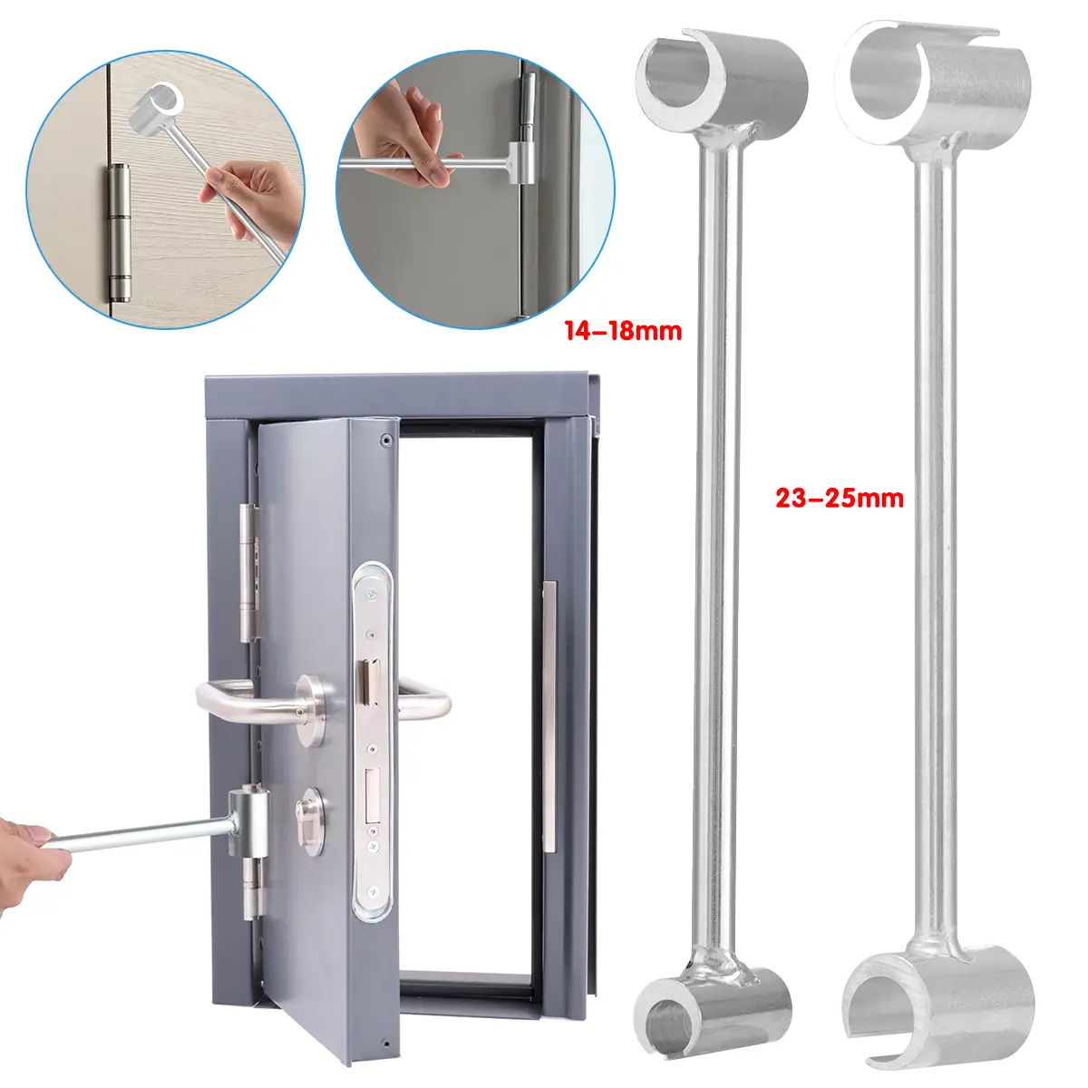 Door Hinge Gap Adjusting Wrench - Durable Silver Steel DIY Hardware Tool, 14-18mm & 23-25mm Compatibility, Universal Alignment for Door Hinges