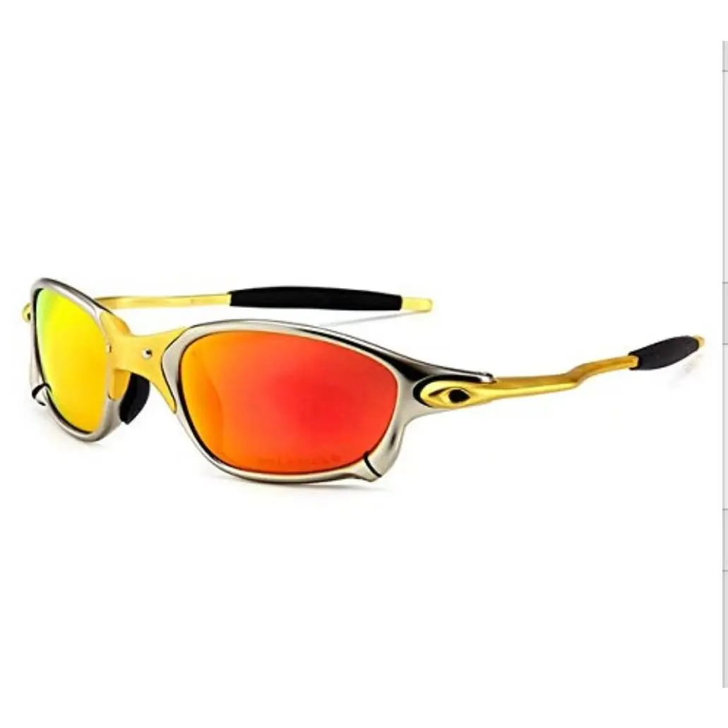 Silver frame, gold nose bridge, red patc