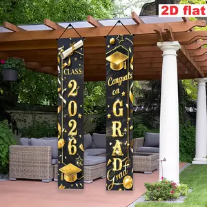 Graduation Party Banner Set, Class 2026 Congrats Design, Polyester Material, Easy Hanging Decorations for Home & School Events