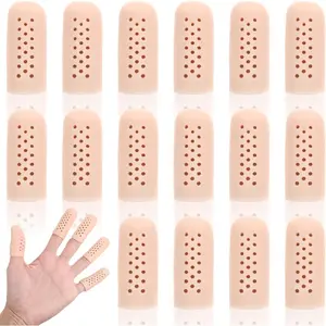 16 Pcs Gel Finger Cots with Air Holes Silicone Finger Protectors Breathable Covers Anti Nail Biting Gloves for Fingers Tips Toe Sleeves for Wound Fingers Cracking (Nude)