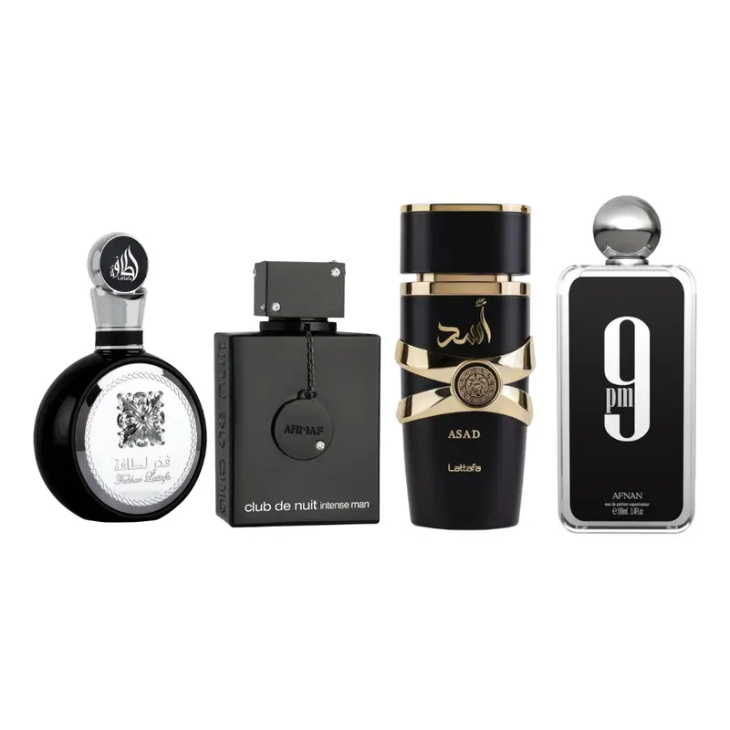 Men's 4-Pack Eau de Parfum Gift Box Set - Lattafa, Afnan, Armaf Perfumes (9 pm, Asad, Fakhar, Club de Nuit Black Beast) - 3.4-3.6 oz Perfume Set with Opulent to Fresh, Citrus & Exotic Woody Scents, Perfume Set Men's Fragrance