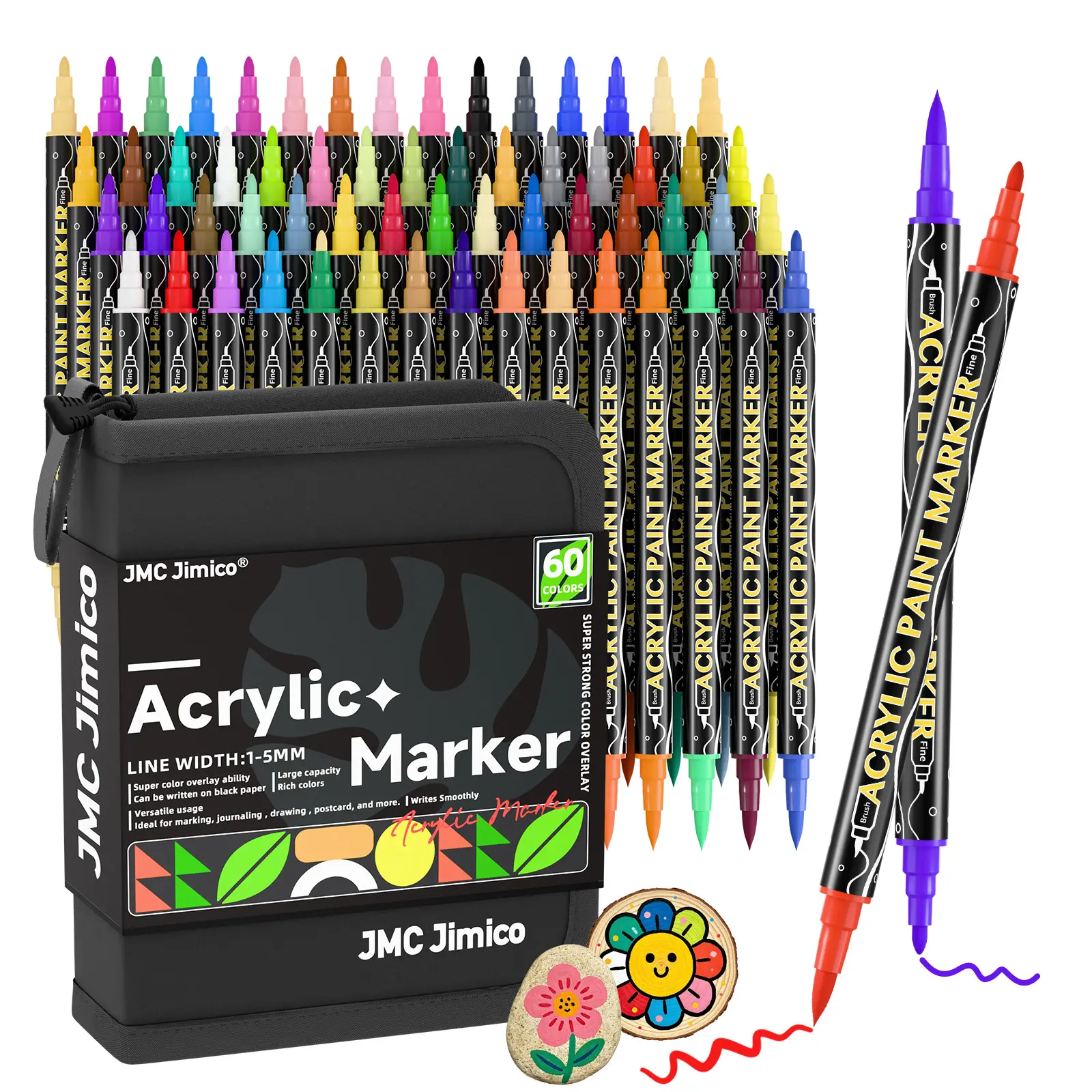 Creative Acrylic Markers Set Pack, 96/120 Colors Dual-Tip Acrylic Brush Markers, Office Stationery Writing Tools for Rock Painting, Back-To-School, Christmas Gift