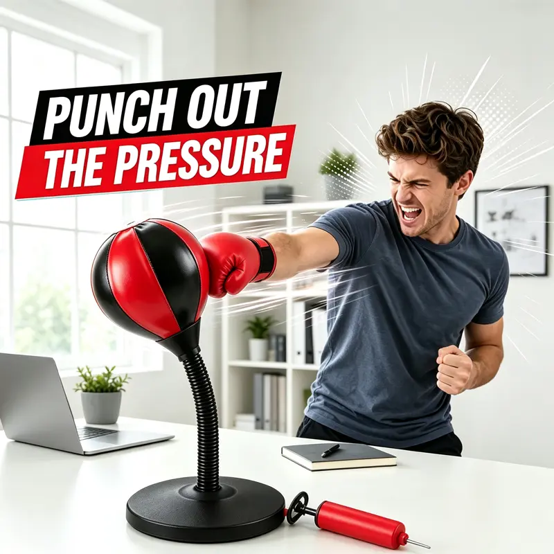 Back-to-school gift Desktop inflatable punching bag PU leather stress relief set with strong suction cup reflex ball pump, for desk games and office use a gift ideal for boys