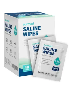 Ourmed Saline Wipes 40 Count, Sterile Unscented Gentle Cotton Wipes for Baby & Kids, Eye Nose Face Care, Hypoallergenic for Sensitive Skin, Piercing Aftercare & Wound Cleansing