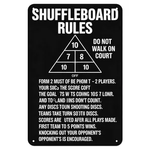 Aluminum Shuffleboard Rules Sign Vintage Wall Art for Home Kitchen Bar Bedroom Bathroom Indoor Outdoor Decor 8x12 Inch