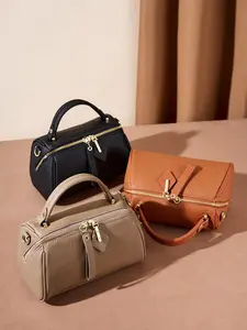 Women's Solid Color Genuine Leather Shoulder Bag, Fashionable Large Capacity Cowhide Crossbody Bag, Casual Fashion Multi-functional High-quality Daily Commuting Sling Purse, Daily Commuter Purse, Genuine Leather Purses