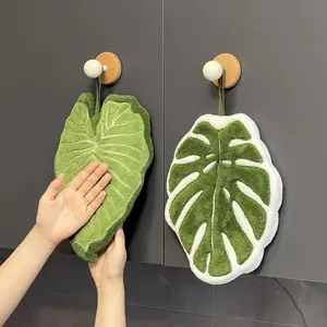 2-Pack Creative Leaf Kitchen Bathroom Hand Towels, Hanging Design Absorbent Material, Ideal for Bathrooms, Restaurants, Kitchens, Mother's Day Gift, Nature, Use