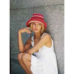 Alonza Crochet Bucket Hat Pink/red